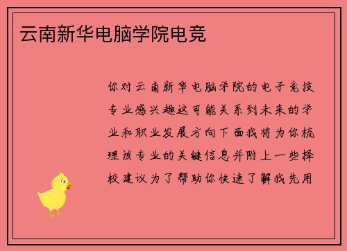 云南新华电脑学院电竞